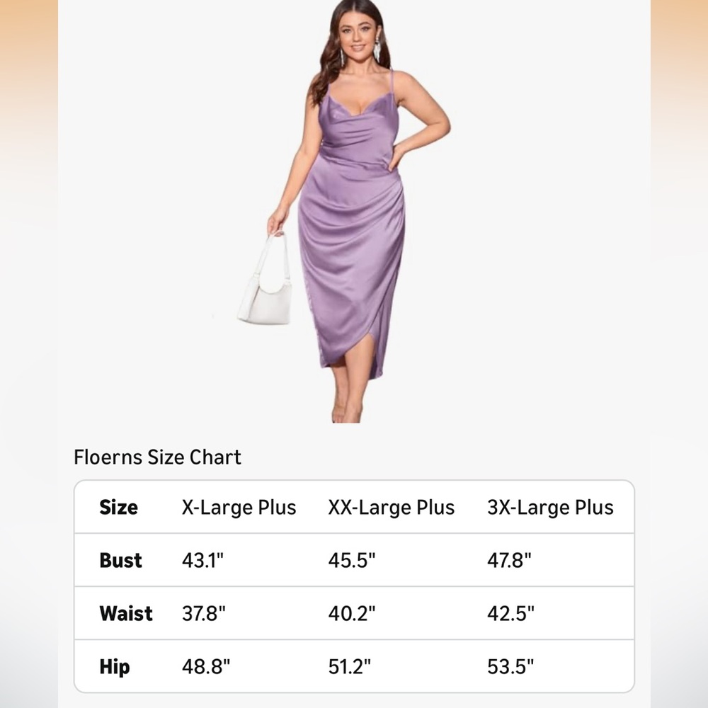 Floerns Women's Plus Size Satin Spaghetti Strap Cowl Neck Cami Dress - Picture 3 of 5